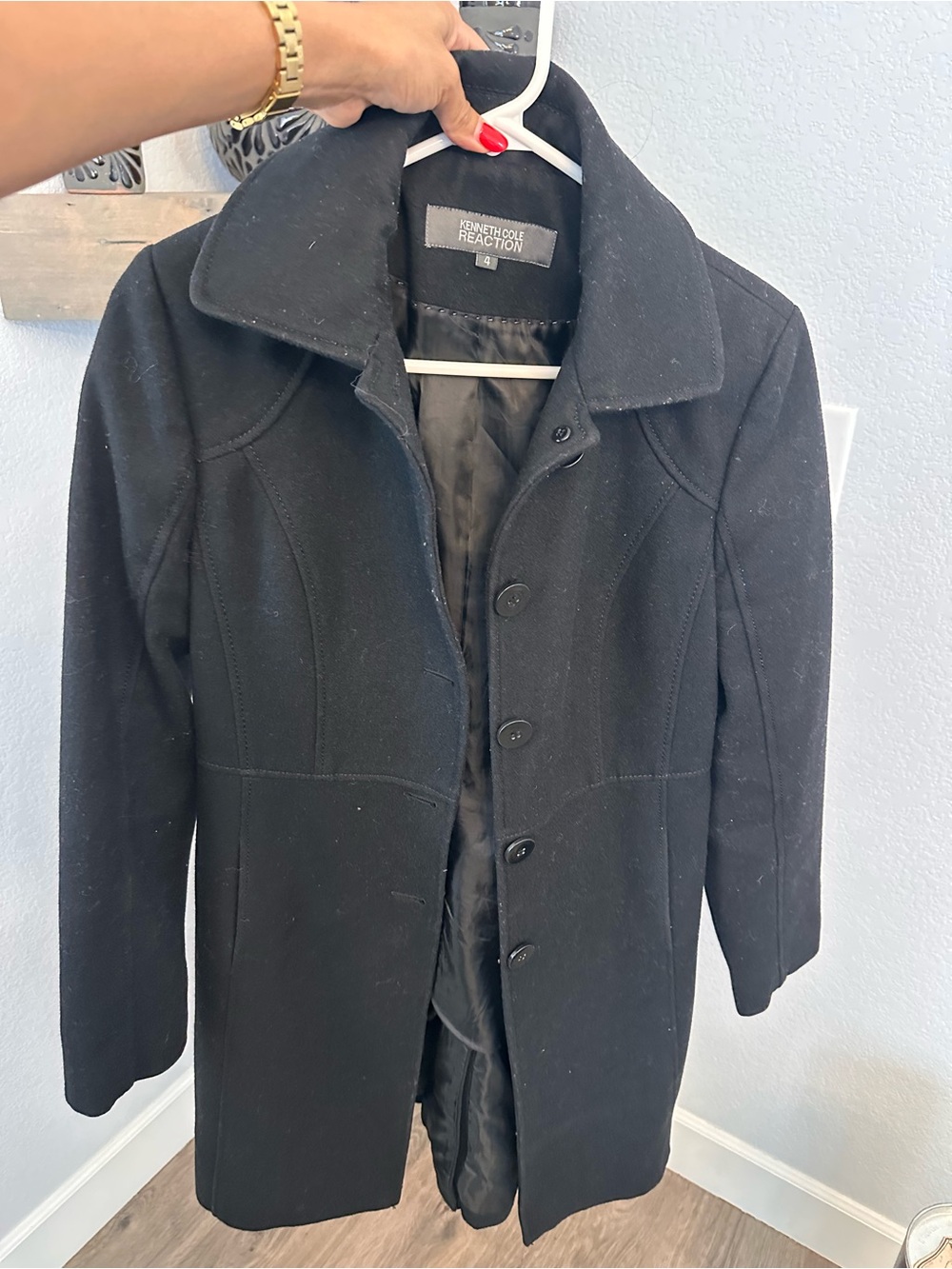 Kenneth Cole Black Wool Blend Button-Up Coat